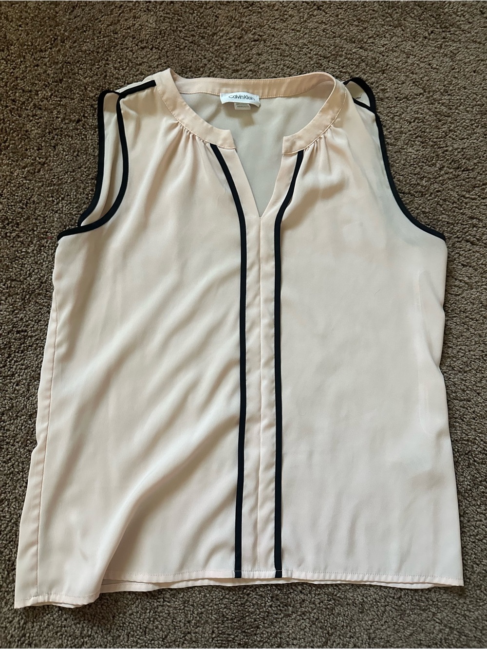 Calvin Klein Beige Sleeveless Camisole with Black Piping